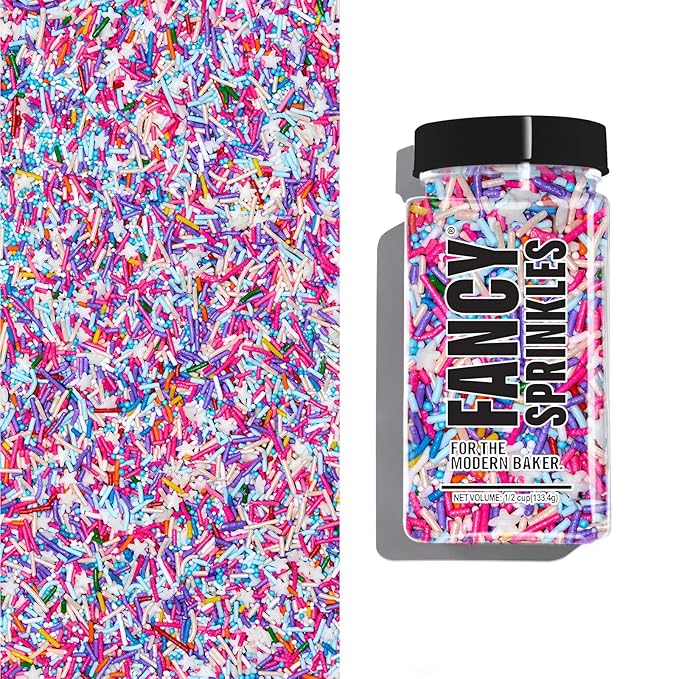 Fancy Sprinkles Roller Disco Sprinkles, Real Sugar, For Ice Cream, Cookies, Cakes, Cupcakes, Dessert Decorating, Purple & Pink Sprinkles with Star Shapes (0.5c)
