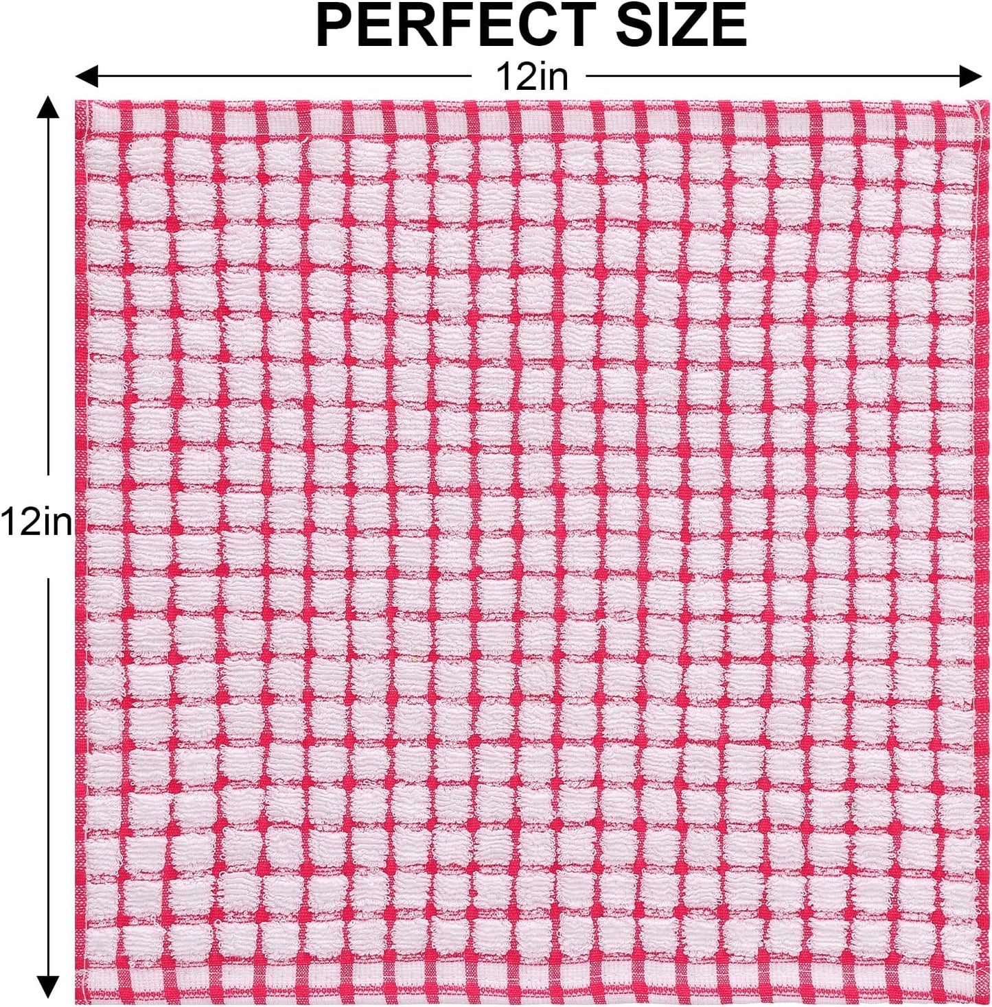 Kitinjoy Cotton 8 Pack Terry Kitchen Dish Cloths, 12 x 12 Inches Super Soft and Absorbent Dish Rags, Quick Drying Dish Towels for Washing Dishes, Red