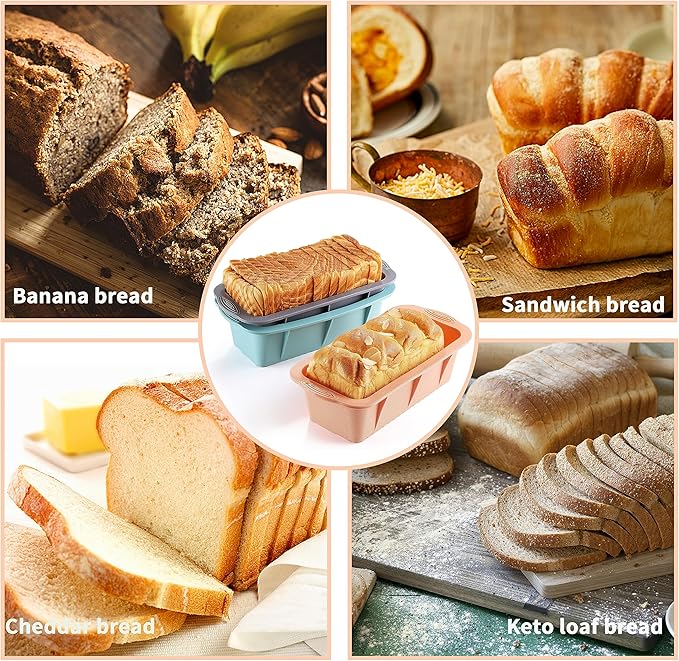 3PCS Silicone Bread Loaf Pan, Non-Stick Bread Pans for Baking, Easy Release Loaf Pan, Great for Homemade Bread, Cakes, Brownies, Dishwasher Safe (3 Colors, Nesting Design)