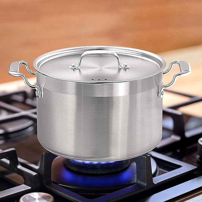 NutriChef 5-Quart Stainless Steel Stockpot with Lid- 18/8 Food Grade Heavy Duty Inox Large Stock Pot for Stew, Soup, Works w/ Induction