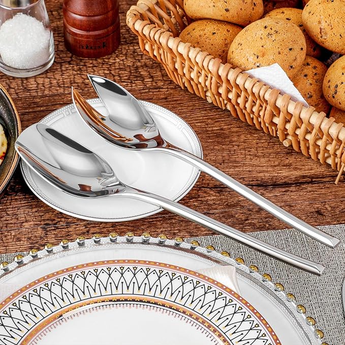 KEAWELL Premium 10" Salad Serving Set, 18/10 Stainless Steel, Mirror-Polished, Includes Salad Spoon and Fork, Set of 2
