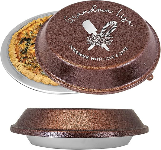 Personalized Aluminum Pie Pan with Lid Customized Cake Pan Bake Tray Engraved With Custom Name Text Monogram - Wedding, Anniversary, Housewarming, Birthday Gift (Cooper)