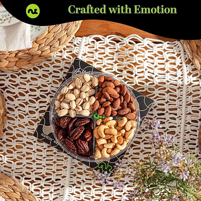 NUT CRAVINGS - Mixed Nuts Gift Basket in Black Gold Box (4 Assortments) Food Arrangement, Healthy Snack Care Package, Food Assortments