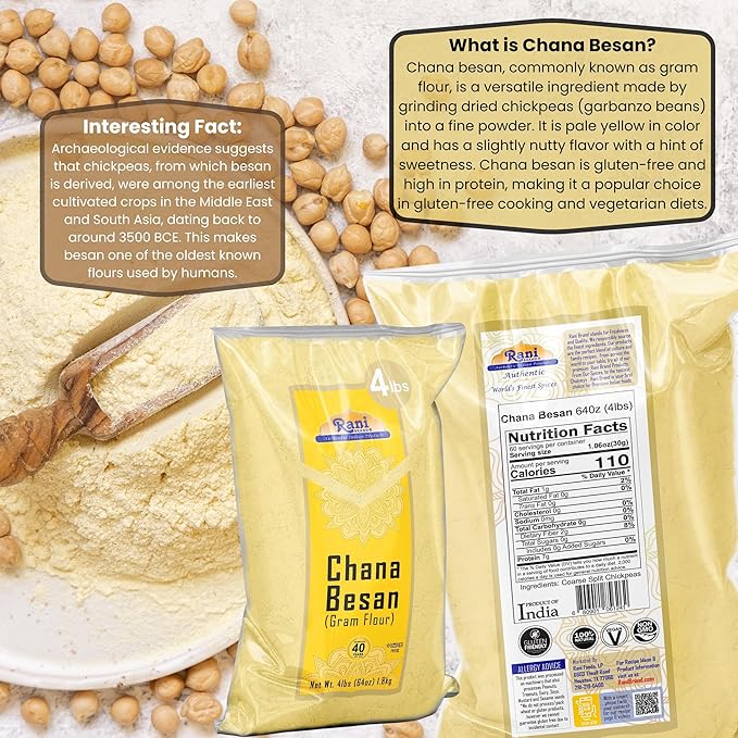 Rani Chana Besan (Chickpeas Flour, Gram) 64oz (4lbs) 1.81kg Bulk ~ All Natural | Vegan | Gluten Friendly | NON-GMO | Kosher | Indian Origin