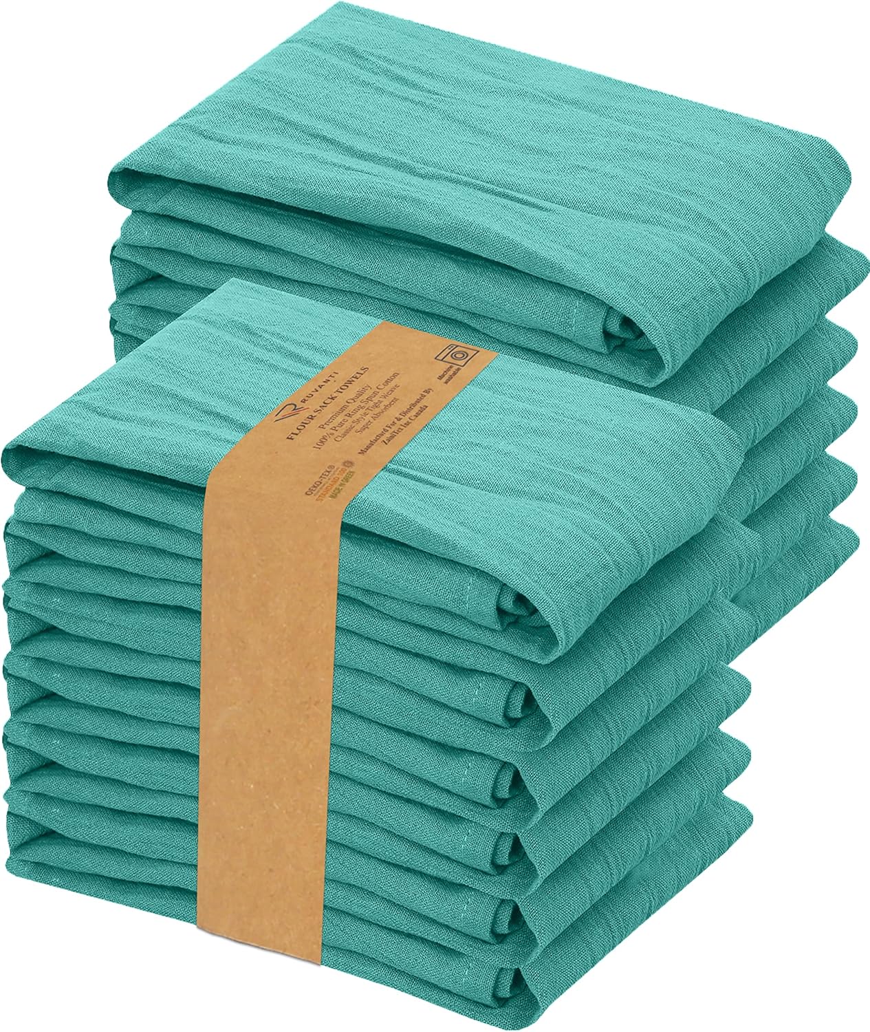 RUVANTI Flour Sack Towels 12 Pack 28 x 28 Inches, Ring Spun 100% Cotton Dish Towel, Machine Washable, Absorbent - Flour Sack Kitchen Towels for Drying and Cleaning - Turquoise
