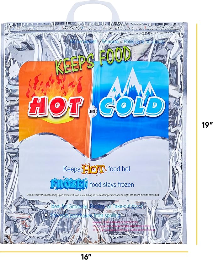 Superio Hot and Cold Reusable Insulated Bag- 12 Pack (16"x5.5"x19") Food Storage for Frozen Items & Hot Items Including Lunch Bags & Grocery Shopping Bags Reinforced Heavy Duty Refrigerated Totes…