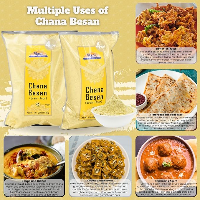 Rani Chana Besan (Chickpeas Flour, Gram) 64oz (4lbs) 1.81kg Bulk ~ All Natural | Vegan | Gluten Friendly | NON-GMO | Kosher | Indian Origin