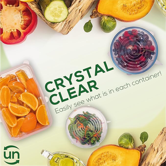 unwasted Reusable Silicone Lids (Variety Pack) – Upgrade Your Kitchen Gadgets with Our Covers for Food Storage – Reusable Silicone Stretch Lids and Food Covers for Containers (Pack of 7)