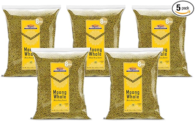 Rani Moong Whole (Ideal for Cooking & Sprouting, Whole Mung Beans w/Skin) Lentils Indian 128oz (8lbs) x Pack of 5 (Total 40lbs) Bulk ~ All Natural | Gluten Friendly | Non-GMO | Vegan | Indian Origin
