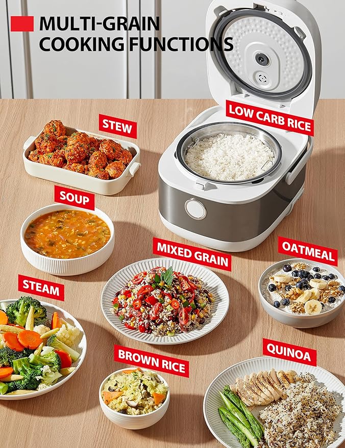TOSHIBA Induction Heating Rice Cooker - Low Carb, Low Sugar, Digital Steamer, 5.5 Cups (Uncooked), 8 Cooking Functions, 24H Timer & Auto Keep Warm, Silvery white