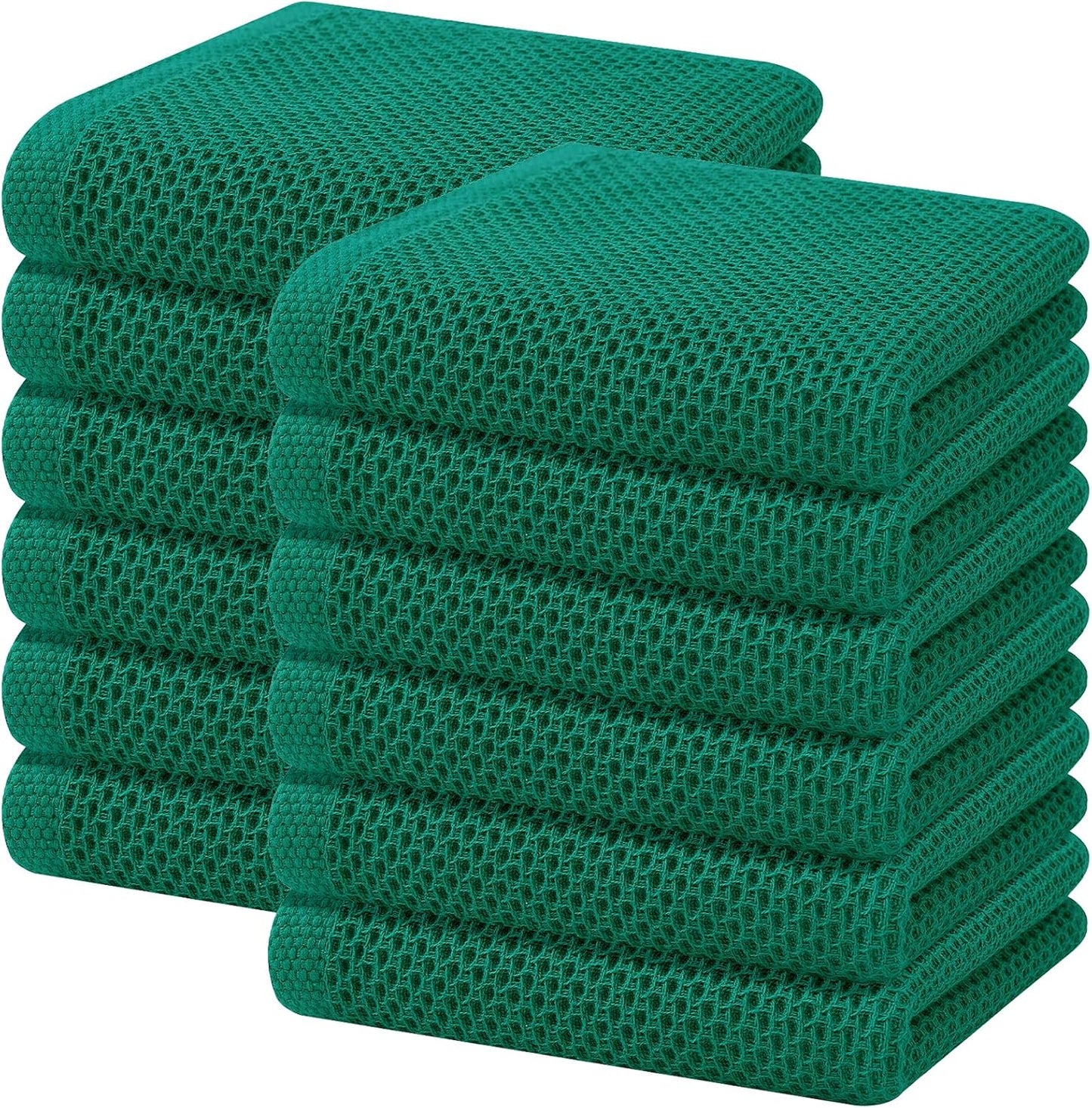 Homaxy 100% Cotton Waffle Weave Kitchen Dish Towels, Ultra Soft Absorbent Quick Drying Cleaning Towel, 13 x 28 Inches, 12-Pack, Dark Green