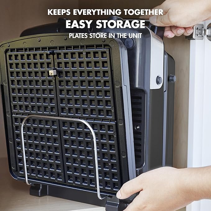 GreenPan Elite 4-Square Belgian & Classic Waffle Maker, Healthy Ceramic Nonstick Aluminum Dishwasher Safe Plates, Adjustable Shade/Crunch Control, Wont Overflow,Easy Cleanup Breakfast,PFAS-Free,Black