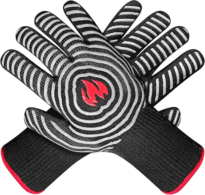 DEYAN 932°F Heat Resistant BBQ Gloves | Silicone Non-Slip Oven Mitts for Grilling, Baking, Smoking | Fireproof & Flexible with Fingers (Grey, 1 Pair)