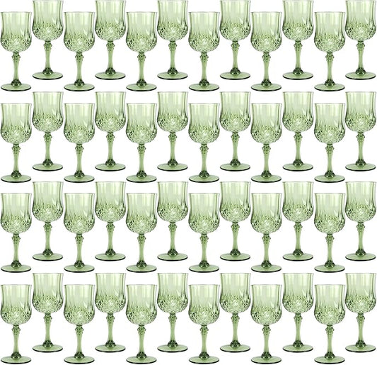 Plastic Wine Glasses，Plastic Goblets Vintage Style Cordial Drinking Glasses for Wedding Reception, Grand Event Party Supplies (48, New Green)