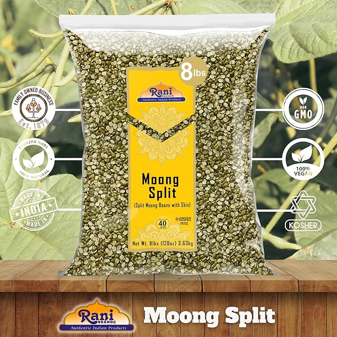 Rani Moong Split (Split Mung Beans with Skin) Lentils Indian 128oz (8lbs) 3.63kg Bulk ~ All Natural | Gluten Friendly | Non-GMO | Kosher | Vegan | Indian Origin