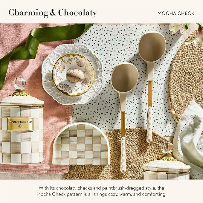 MACKENZIE-CHILDS Kitchen Ladle, Silicone Ladle Spoon for Cooking, Brown-and-White Mocha Check