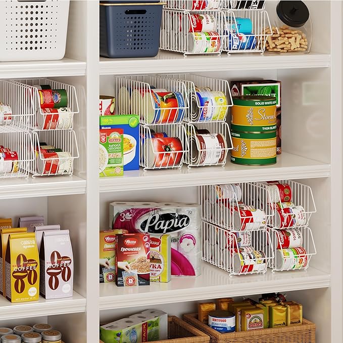 4 Tier Stackable Can Organizer For Pantry, Canned Goods Organizers And Storage For Kitchen, Soup Soda Can Dispenser For Pantry (L 15.35in X W 5.78in X H 25.59in) (white, 4-pack)