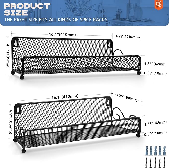 2 pack spice rack organizer for wall mounted or countertop, Jars Storage Organizer, Cabinet Holder, kitchen metal spice seasoning storage for RVs, Cabinet, Pantry Doors, Bathroom, Shower, Home Decor