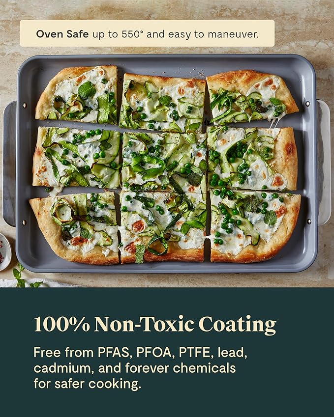 Caraway Non-Stick Ceramic Baking Sheet Trio - Naturally Slick Ceramic Coating - Non-Toxic, PTFE & PFOA Free - 18 x 13" Large, 15 x 10" Medium, & 9" x 13" Small - Sage