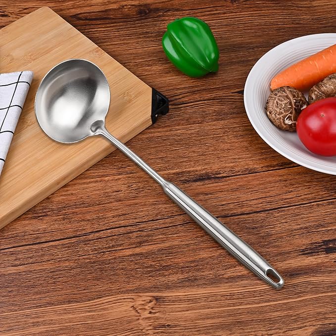 FJNATINH Stainless Steel Soup Ladle, Food Grade Metal Kitchen Utensil Ladle Spoon for Canning Soups Sauces, Easy to Clean, 15 Inches