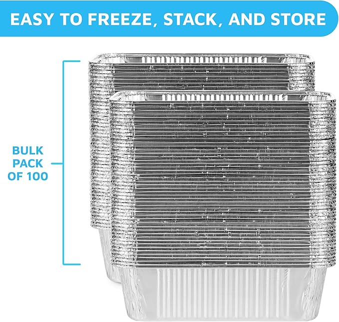 MontoPack Aluminum Disposable Loaf Pans | Deep Standard Size 8.5” x 4.5” Extra Thick Foil Bread Containers for Baking, Food Storage & Takeout | Eco-Friendly & Recyclable | Bulk 100-Pack 2 Pound Trays