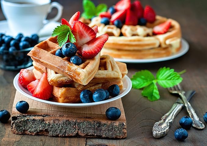 Moss & Stone Red Belgian Waffle Maker, Electric Waffle Machine, Flips & Non-Stick Grids, Temperature Control, Round Waffle