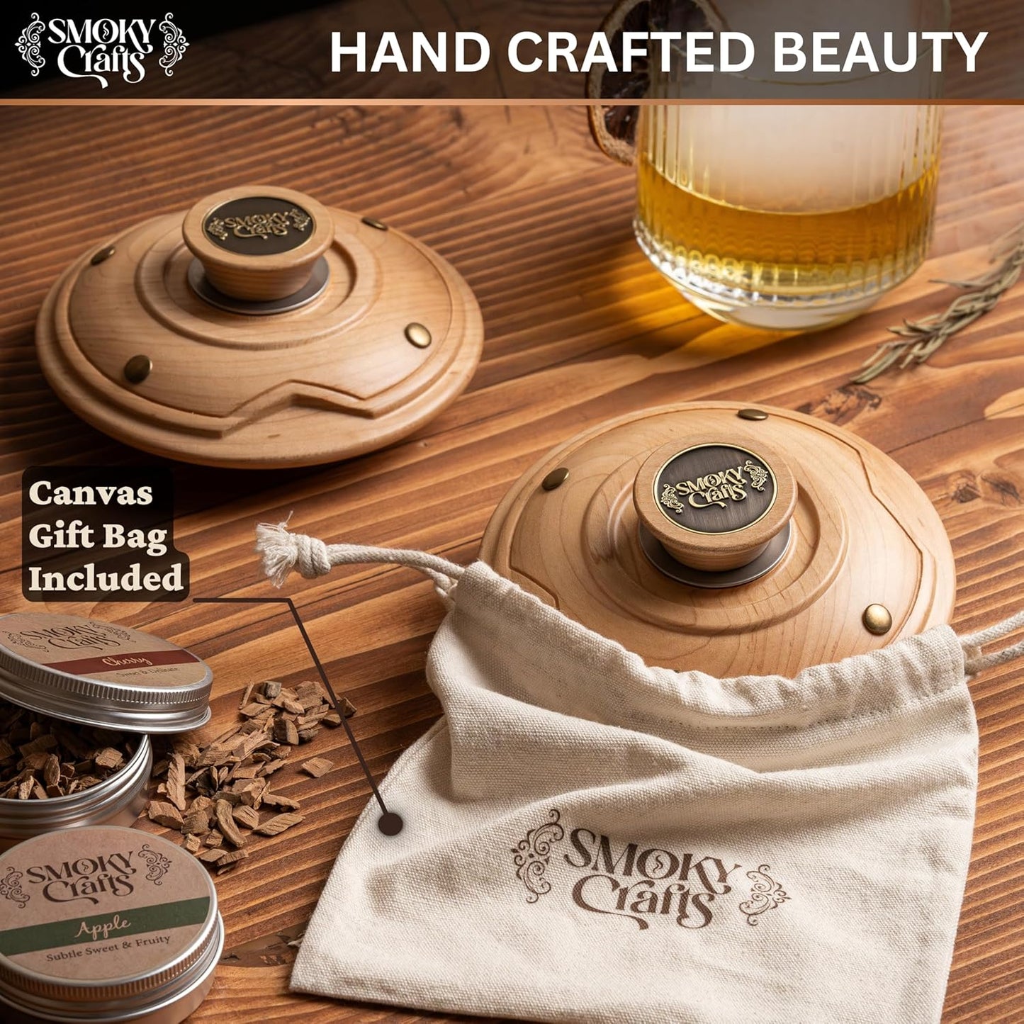 Cocktail Smoker Kit with Torch - Whiskey Smoker Kit comes with Saturn-Shaped Smoke Infuser, Culinary Torch, Cotton Bag and Wood Chips (Apple & Cherry) - Gifts for Men (Without Butane)