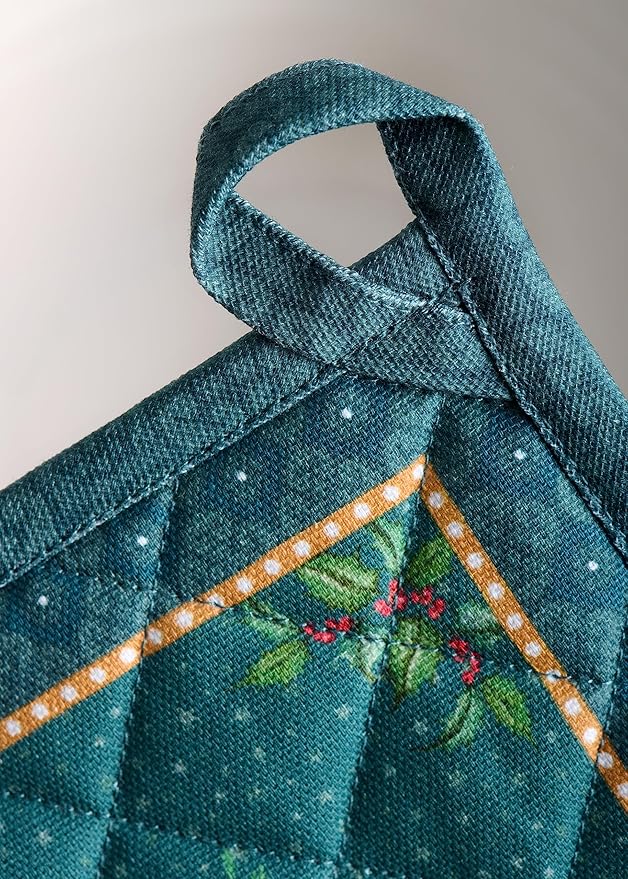 Maison d' Hermine Pot Holders 100% Cotton Heat Resistant Potholders 8" x 8" Hot Pads with Loop BBQ, Cooking, Baking, Grilling, Kitchen, Handling Hot Pans (Pack of 1, Hygge Christmas)