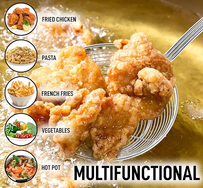 Zulay Kitchen Premium Stainless Steel Spider Skimmer 15.4” - Spider Kitchen Utensil with Premium Ergonomic Handles for Easy Use - Easy to Clean - Perfect for at Home Cooks & Chefs