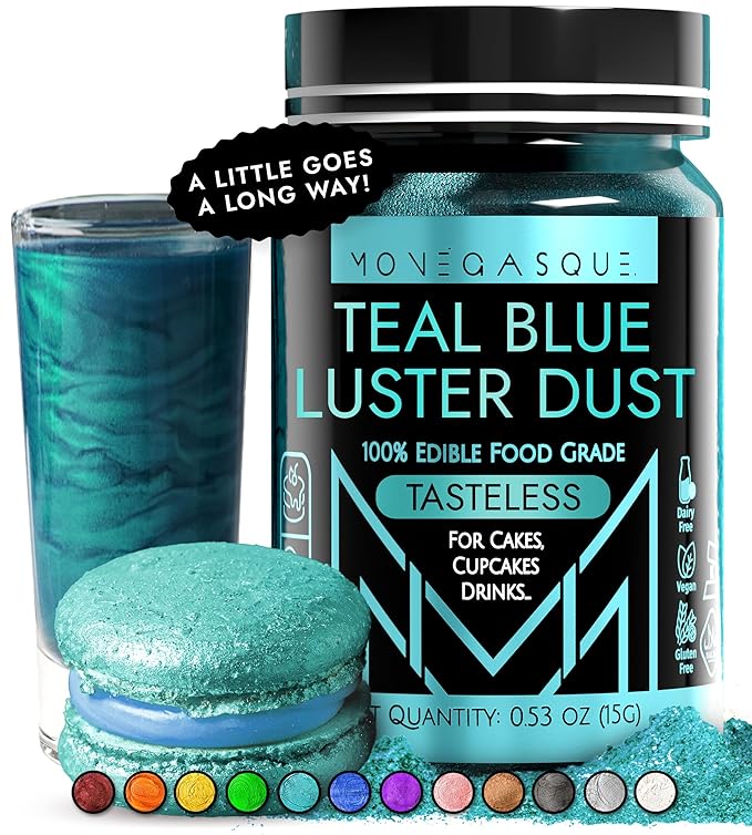 MONÉGASQUE Teal Blue Edible Glitter for Drinks 15g – Halloween Edible Glitter for Cakes & Cocktails – Cocktail, Cake, & Cupcake Luster Dust Spray – Teal Food Coloring & Drink Decorations Sprinkles