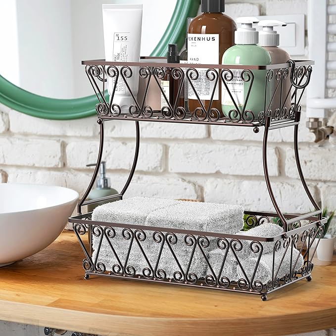Simple Houseware 2-Tier Countertop Fruit Basket Bowl Storage, Bronze