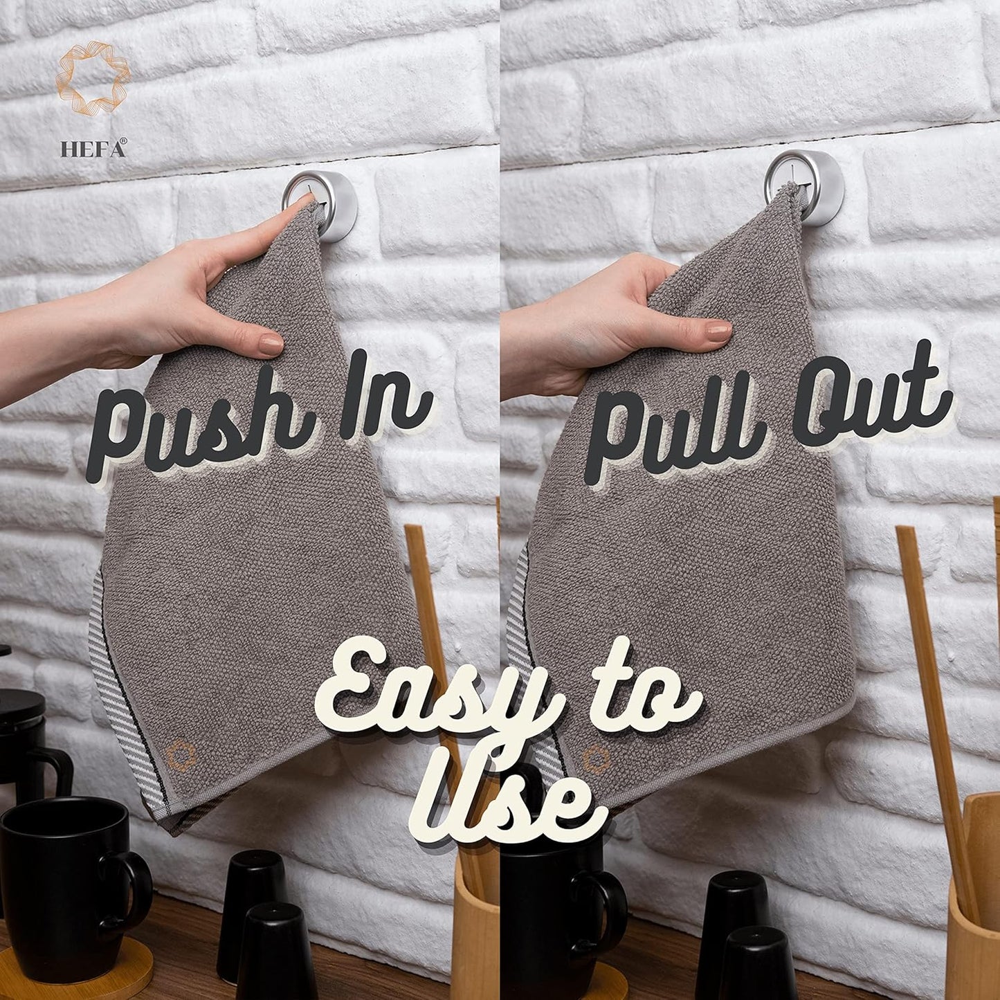 HEFA Towel Holder, Towel Hooks, Dish Towel Holder, Kitchen Organization, Bathroom Accesories, Kitchen Towel Hook, Kitchen Towel Holder, Hand Towel Holder, Kitchen Gadgets 4 Pack, Deep Grey