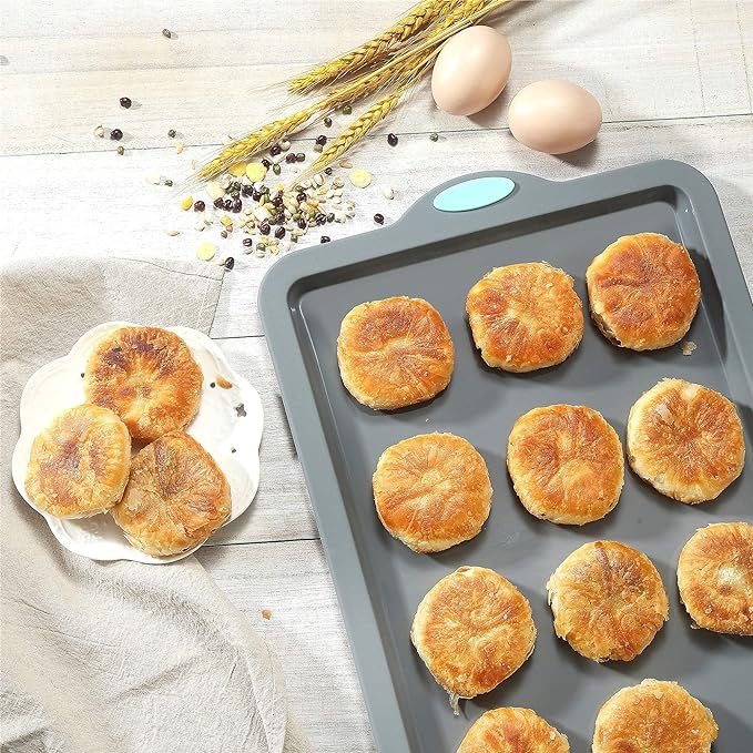 To encounter 8 in 1 Silicone Baking Set - 6 Cake Molds - 2 Silicone Baking Mat, Nonstick Cookie Sheet, Cake Muffin Bread Pan with Grips and Metal Reinforced Frame More Strength, Light Grey