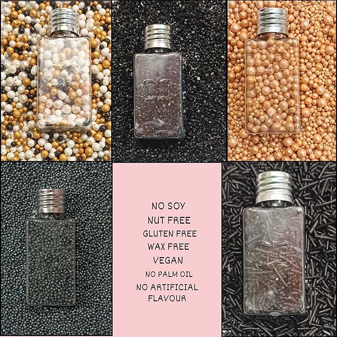 Confect Masquerade Sprinkles Mix – Champagne Gold & Black Pearl Dragees, Black Jimmies & Sparkling Sugar | Edible Sprinkles for Cakes, Cupcakes & Desserts | Vegan, Gluten-Free, Nut-Free, Soy-Free, Dairy-Free, Palm Oil-Free- 5 Oz