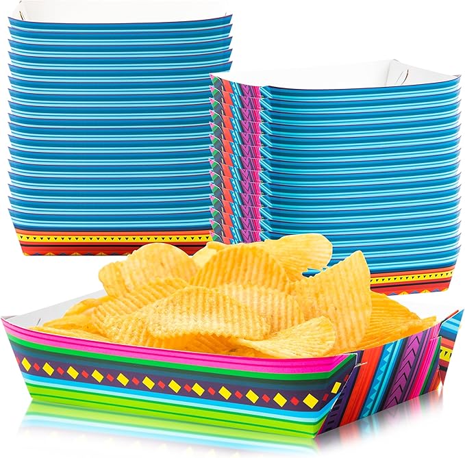 Mexican Taco Nights Food Trays 100Pcs Hispanic Heritage Month Mexican Nacho Popcorn Assembled Trays Snack Candy Holder Disposable Paper Plates Birthday Carnival Party Picnic Food Containers