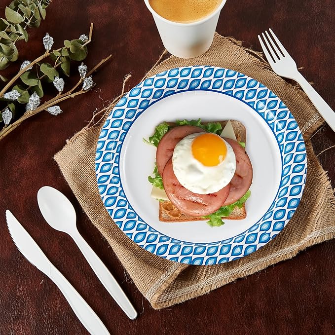 MUCHII Paper Plates 10 Inch, 150 Count Soak and Cut Proof, Blue Large Disposable Plates Bulk for Daily Use, Parties