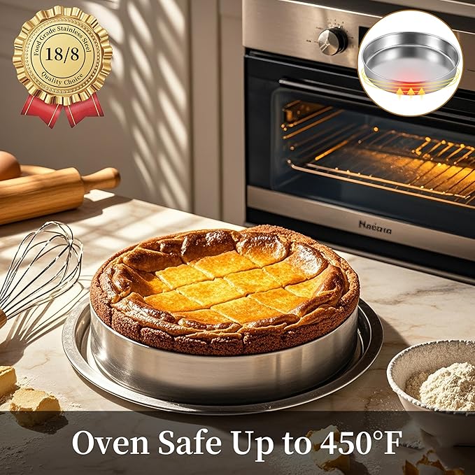 Inqibee Round Cake Pan Set of 2,18/8 Stainless Steel Round Cake Baking Pans,8-9.5 Inch,Physics Anti-Stick and Scratch,Non-Toxic and Easy to Clean