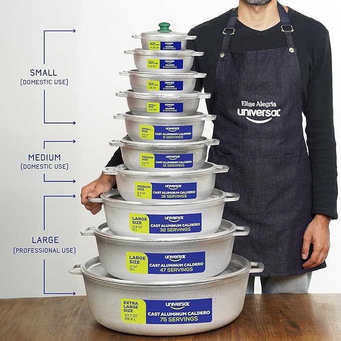 Universal (Professional Extra Large) Caldero 75 Cups - 27.7 QT / 26.6 L, Stainless Aluminum Pot, Even Heat Distribution and Fast Cooking Dutch Oven Pot with Ergonomic Handles, Ideal for Rice, and More