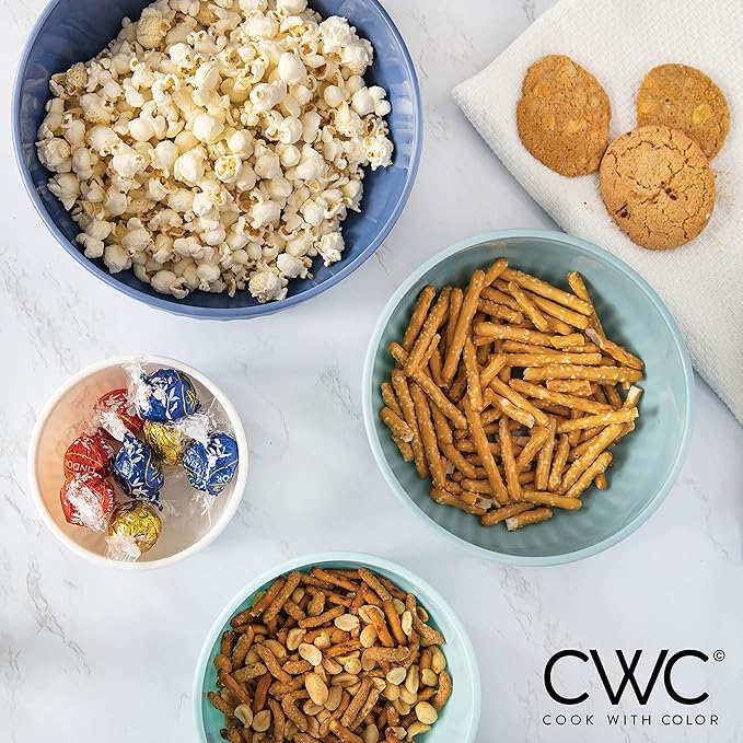 COOK WITH COLOR Prep Bowls with Lids- Wide and Deep Nesting Plastic Small Mixing Bowl Set with Lids, 8 Piece Set - Deep Bowls, Blue