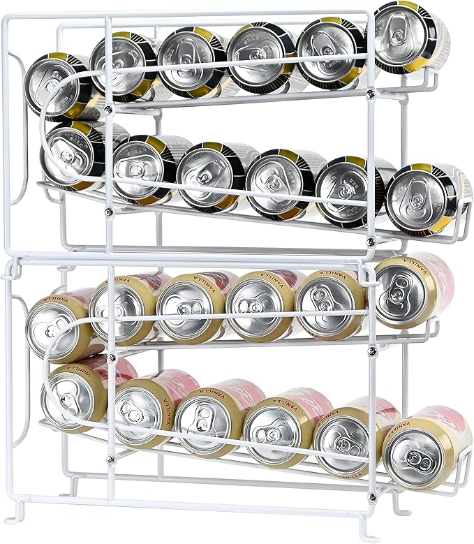 SUFAUY Soda Can Organizer Rack, Stackable Beverage Can Dispenser Holder for Pantry/Refrigerator, Set of 2, White