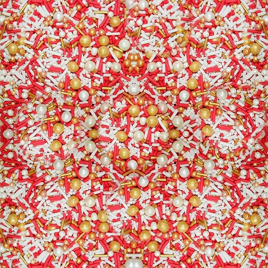 Confect Red, White & Gold Pearl Cake Sprinkles Mix – Metallic Edible Decorative Topping for Cakes, Cupcakes & Desserts | Vegan, Gluten-Free, Nut-Free, Soy-Free, Dairy-Free, Palm Oil-Free- 4.2 Oz