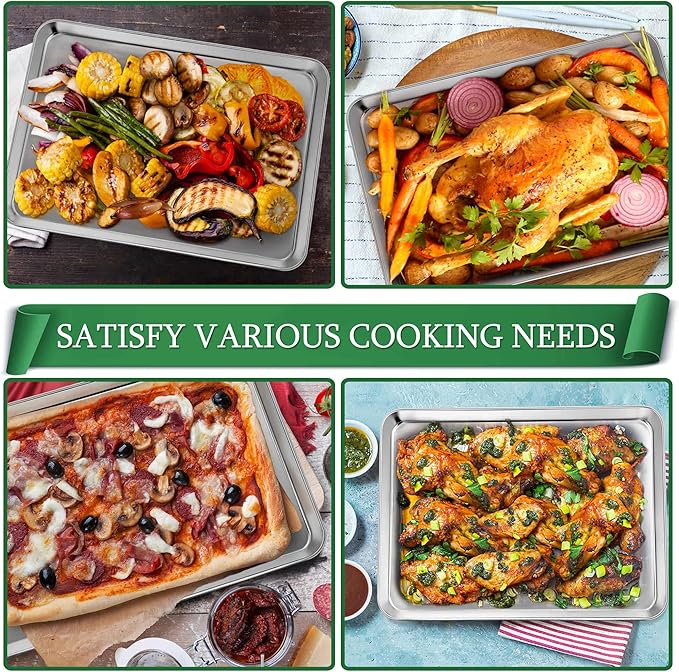 P&P CHEF 17.5 Inch Baking Sheet and Rack Set, Stainless Steel Cookie Sheets Oven Baking Pans Trays with Cooling Racks for Cooking & Roasting, Oven & Dishwasher Safe, (4Pcs)