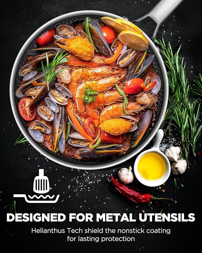 Nonstick Frying Pan Set, Non-Toxic Tri-Ply Hybrid Ceramic Skillet 3 Piece, 8, 10 & 12 Inch Stainless Steel Pans, PFAS/PFOA/PTFE Free, Metal Utensil Safe, Dishwasher & Oven Safe, Induction Compatible