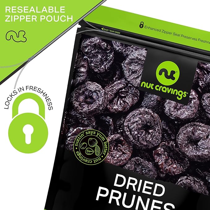 NUT CRAVINGS - Dried Prunes Pitted Unsweetened, Dry Plums No Sugar Added (80oz, 5 LB) Bulk Dry Fruits Packed Fresh in Resealable Bag - Sweet Healthy Snack, Naturally Grown, Vegan, Kosher