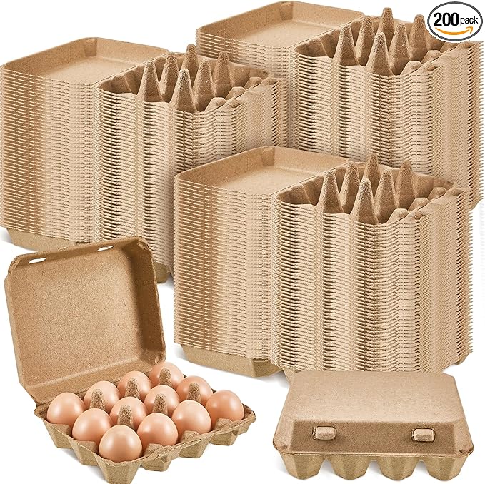 Rtteri 200 Pieces Paper Pulp Egg Cartons 3x4 Style Vintage Blank Egg Cartons for Fresh Duck Quail Storage Kitchen Family Farmhouse