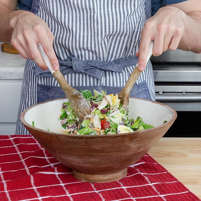 AuldHome Design Wooden Salad Bowl Set (Large Serving Bowl w/Utensils); Salad Serving Set in Mango Wood