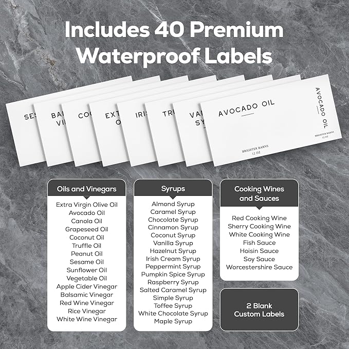 Glass Olive Oil Dispenser Bottle for Kitchen by Brighter Barns - Coffee Syrup Dispenser, Oil and Vinegar Bottle - Modern Kitchen Essentials for Home, Restaurant, Coffee Bar, Airbnb (Clear, Set of 2)