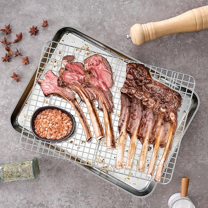 Baking Sheet with Wire Rack, Homikit 16" x 12" Stainless Steel Cookie Sheet Bacon Pan for Oven, Nonstick Jelly Roll Pan Baking Tray with Grid Cooling Rack Set for Cooking Roasting, Dishwasher Safe