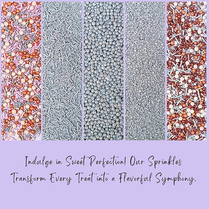 Confect Edible Cake Sprinkles Mix – Silver, Bronze & White Pearls, Silver Jimmies, Sparkling Sugar – Dessert Toppings for Cakes, Cupcakes, Cookies & Baking Decoration | Vegan, Gluten-Free, Nut-Free, Soy-Free, Dairy-Free, Palm Oil-Free- 5 Oz