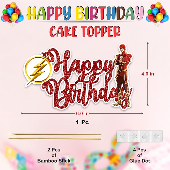 Flsh Happy Birthday Cake Topper - Birthday Decorations.